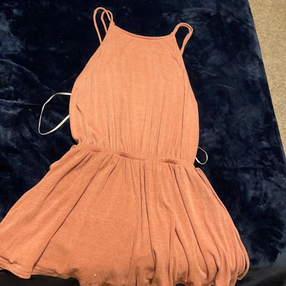 Sage colored romper open back with straps